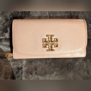 Tory Burch Blush Pink Leather Britten Duo Continental WalIet Excellent!
